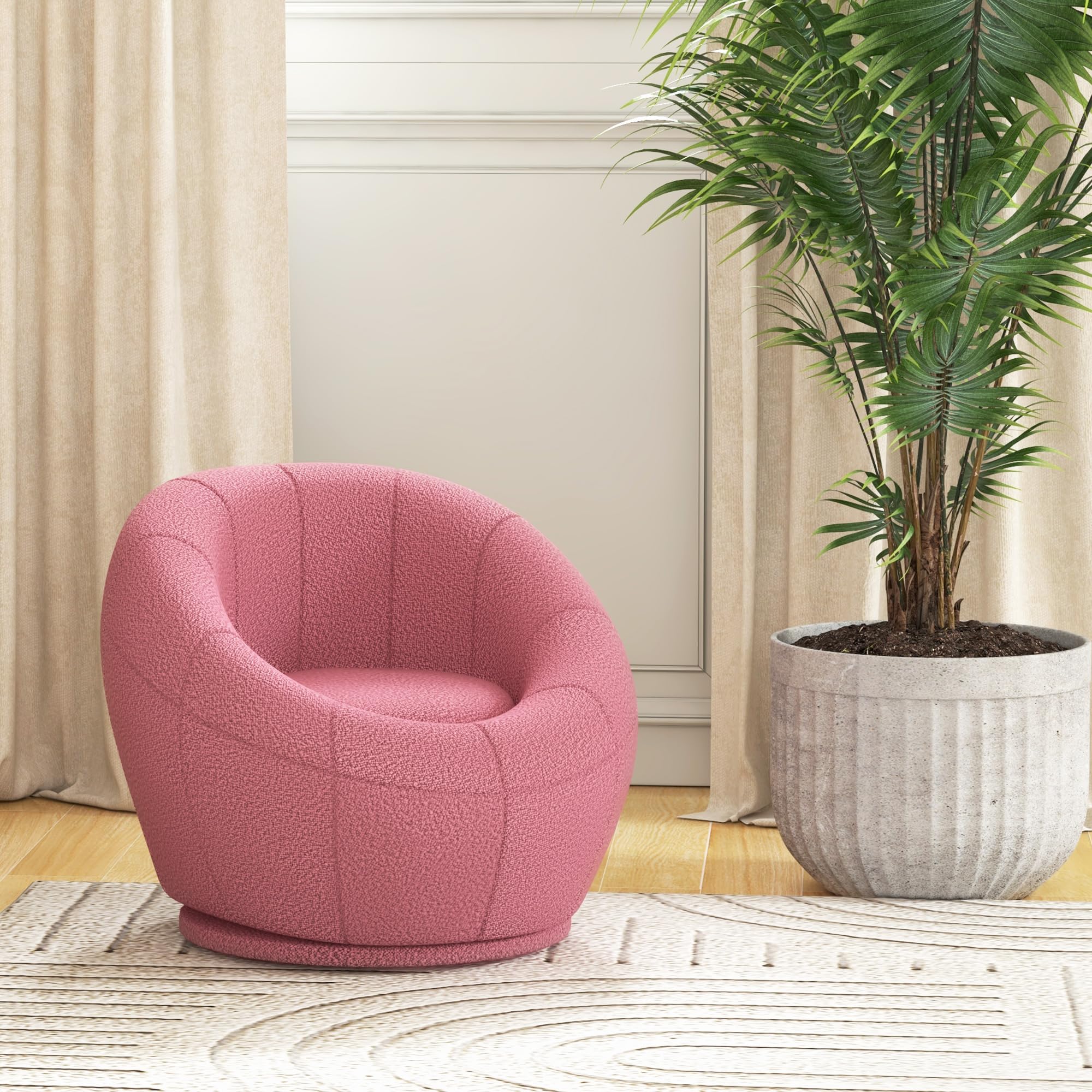 HOMCOM Sessel, Ohrensessel mit Armlehnen, drehbarer Loungesessel, Einzelsofa mit Lammwolle-Optik, Kleiner Polstersessel für Wohnzimmer, Schlafzimmer, Rosa