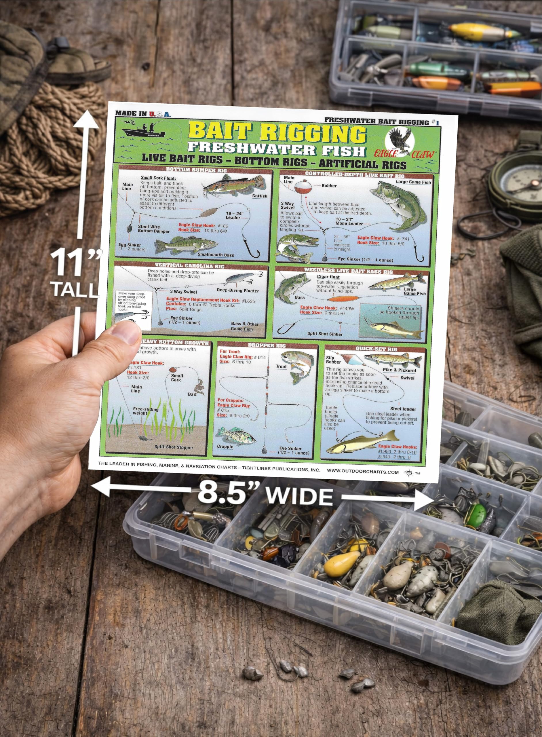 Freshwater Bait Rigging Chart #1 - Waterproof Quick Reference Fishing Guide - (Live Bait Rigs, Artificial Rigs, and Bottom Rigs) - Double-Sided & Easy to Read