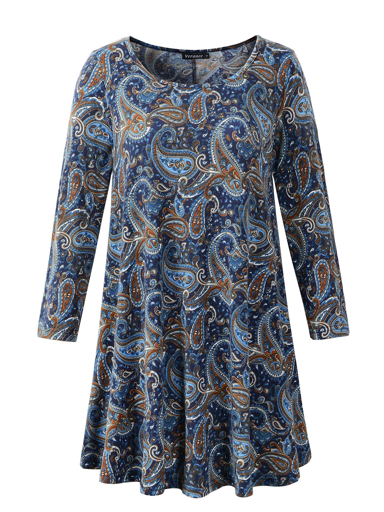 Veranee Women's Plus Size Swing Tunic Top 3/4 Sleeve Floral Flare T-Shirt