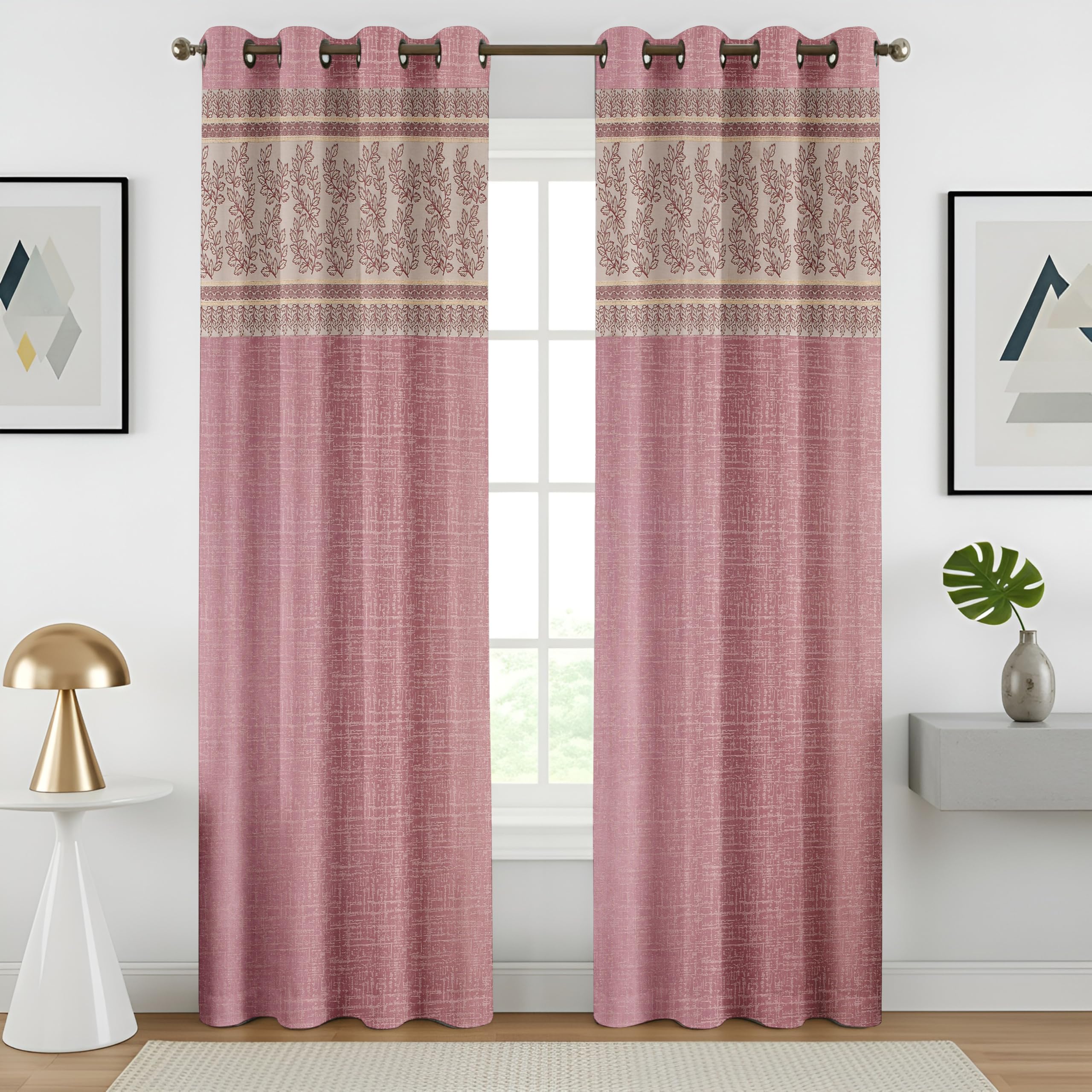IVAZA Ruby Leaf Patch Floral Polyester Curtains 7 feet Long | Room Darkening Dual Tone Eyelet Drapes for Living Room & Bedroom Door Curtains 7 feet Set of 2 (4x7 Ft) Maroon-image-20