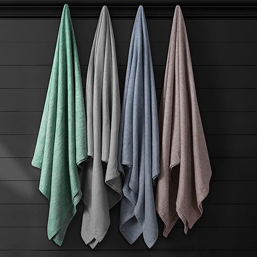 Miniatura 7 de Tribeca Living Manta de algodón con tejido de gofre, tamaño King, ropa lavada, suave, ligera, transpirable, de gran tamaño, para todas las