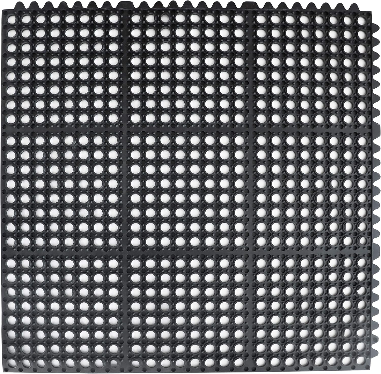 New Star Foodservice 54491 Commercial Grade Grease Resistant Anti-Fatigue Interlocking Rubber Floor Mat, 36" x 36", Black