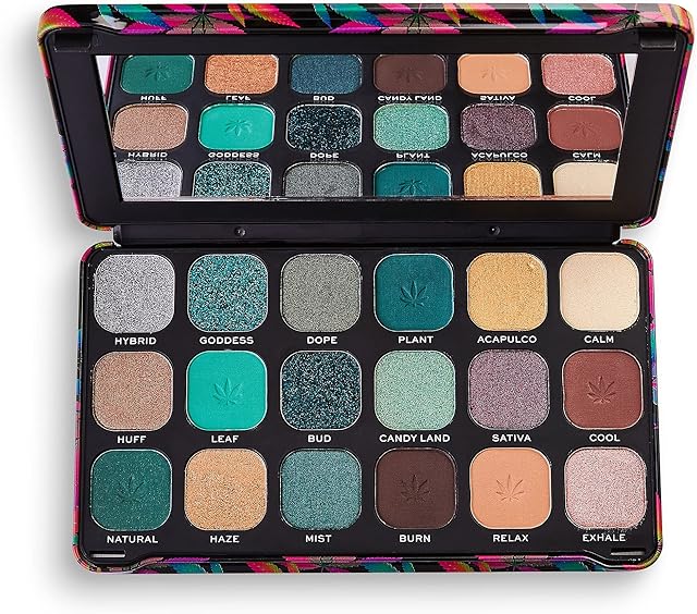 Makeup Revolution, Forever Flawless Eyeshadow Palette, Gekühlt mit Cannabis sativa, 18 Farbtöne, 19.8g