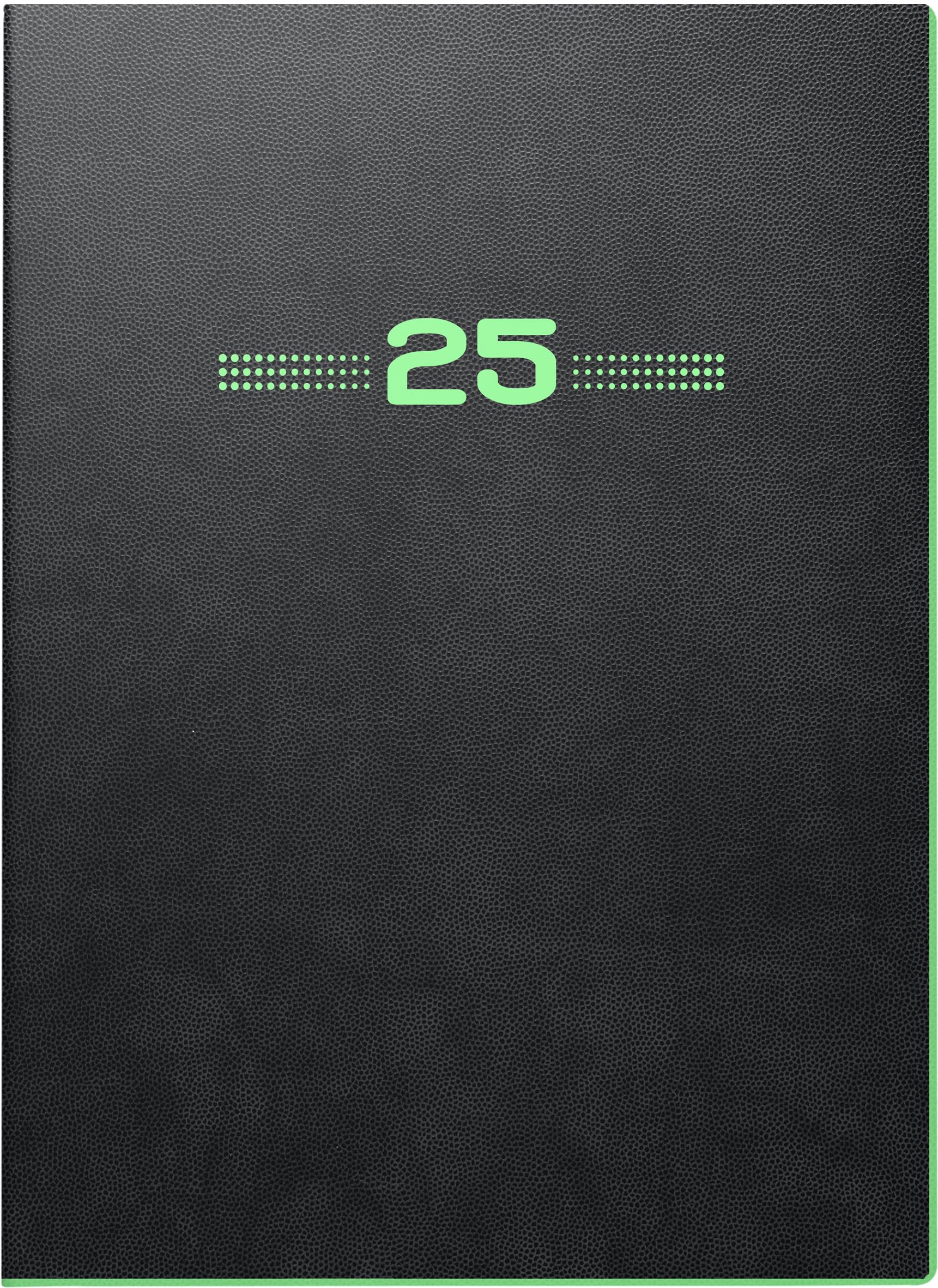 BRUNNEN Book Calendar Model 796 (2025) ''Neon'', 2 Pages = 1 Week, A5, 128 Pages, PU Cover, Flexible, Black, Desk Planner