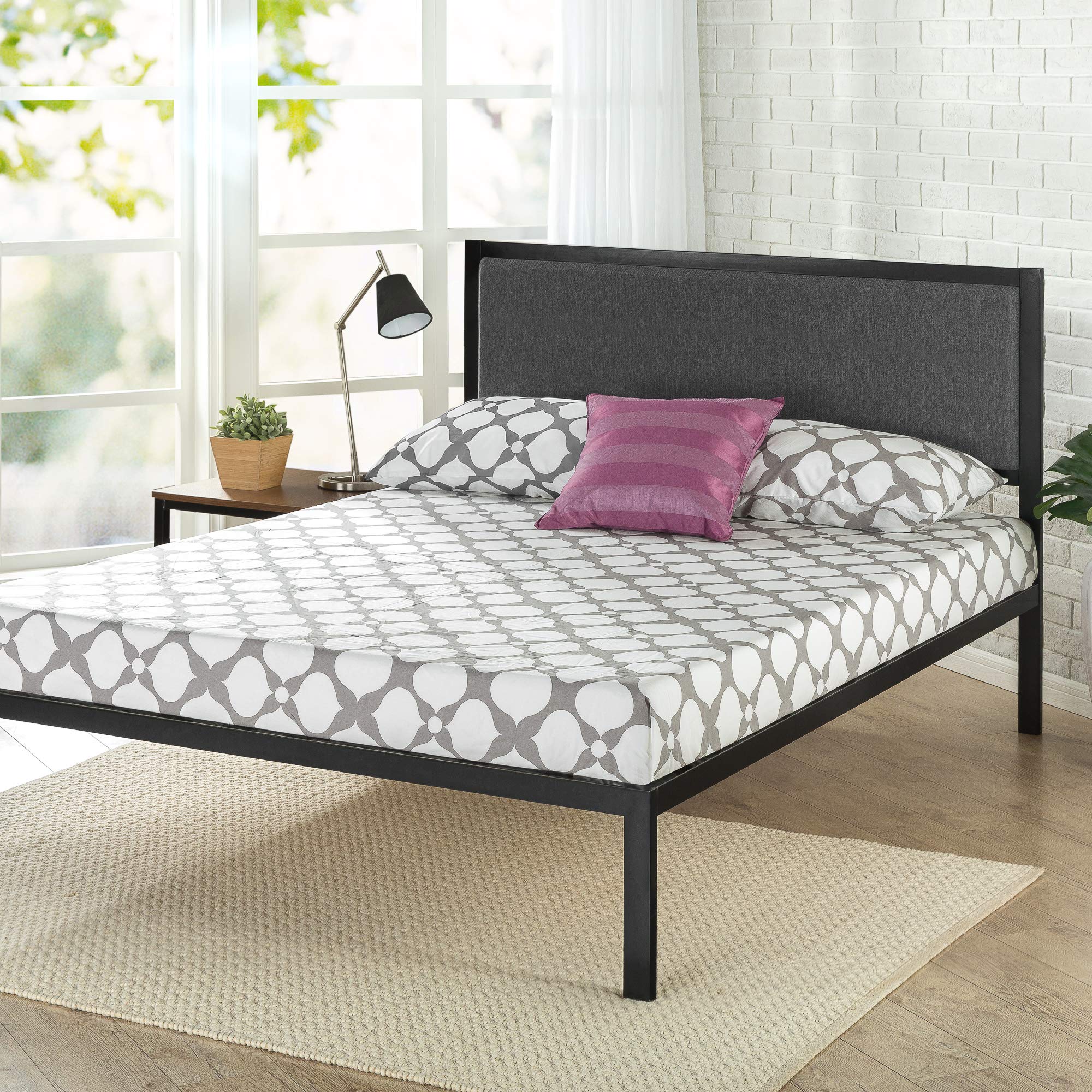 ZinusKorey Metal Platform Bed Frame with Upholstered Headboard, Wood Slat Support, No Box Spring, Easy Assembly, Full