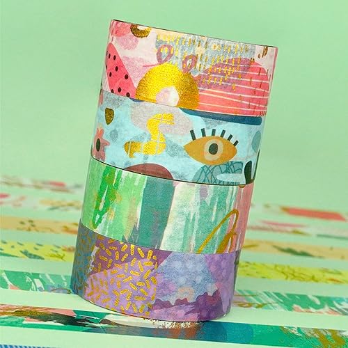 Miniatura 8 de Yubbaex Juego de 10 rollos de cinta geométrica Washi para enmascarar arte moderno cintas decorativas para arte manualidades diarios planificadores