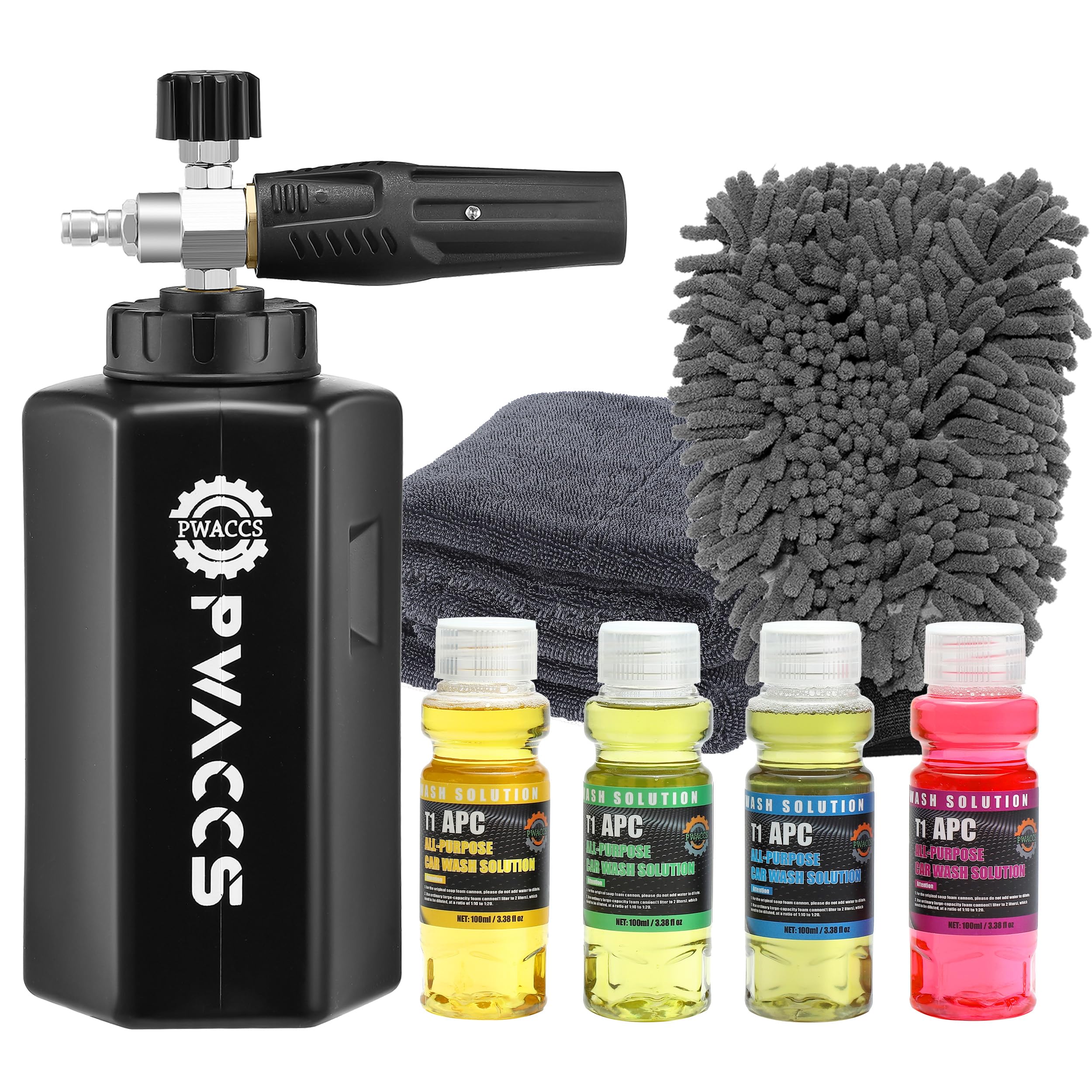 Photo 1 of **MISSING 3 SOAPS**PWACCS Foam Cannon for Pressure Washer, Car Wash Kit with Soap, Snow Foam Blaster 1.5 Liter, Power Washer Soap Cannon with Car Drying Towel and Wash Mitt, 3600 PSI