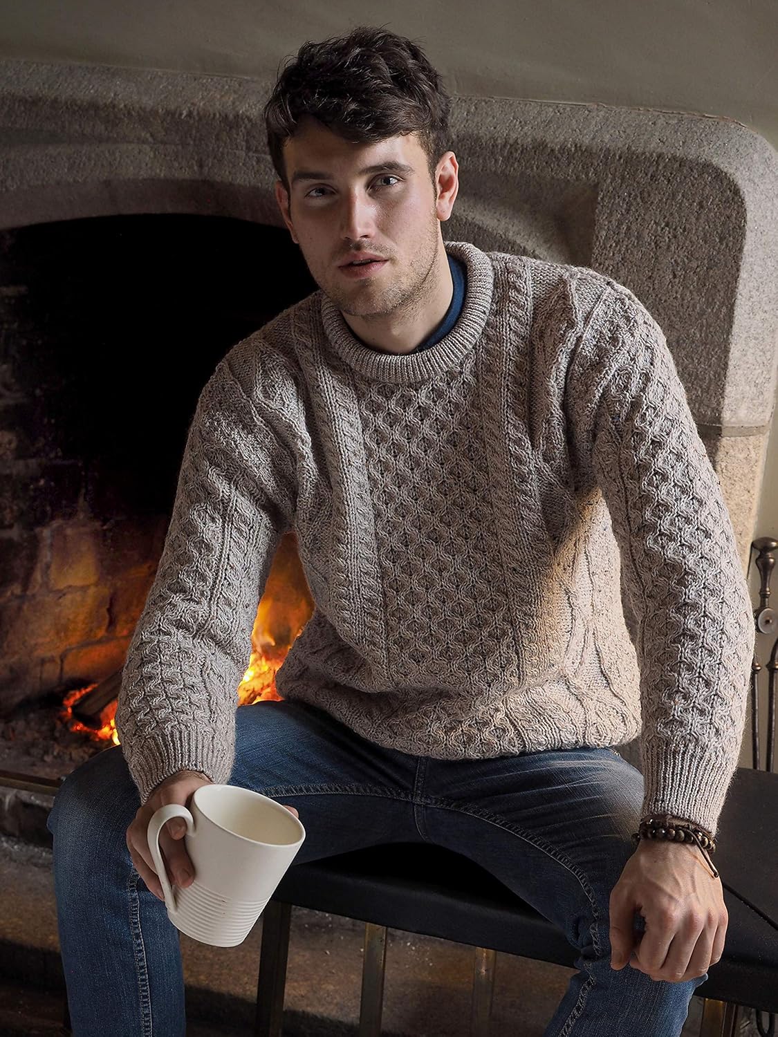 Aran Crafts Irish Soft Cable Knitted Crew Neck Unisex Sweater (100% Pure New Wool) - Image 2
