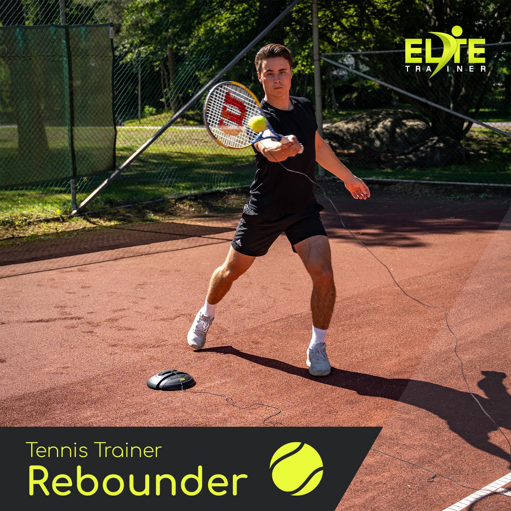 TBA Elite Trainer - Set di palline da tennis con rimbalzo | Base di alimentazione resistente, non richiede riempimento | Viene fornito con palla extra, corda lunga e borsa a rete personalizzata |