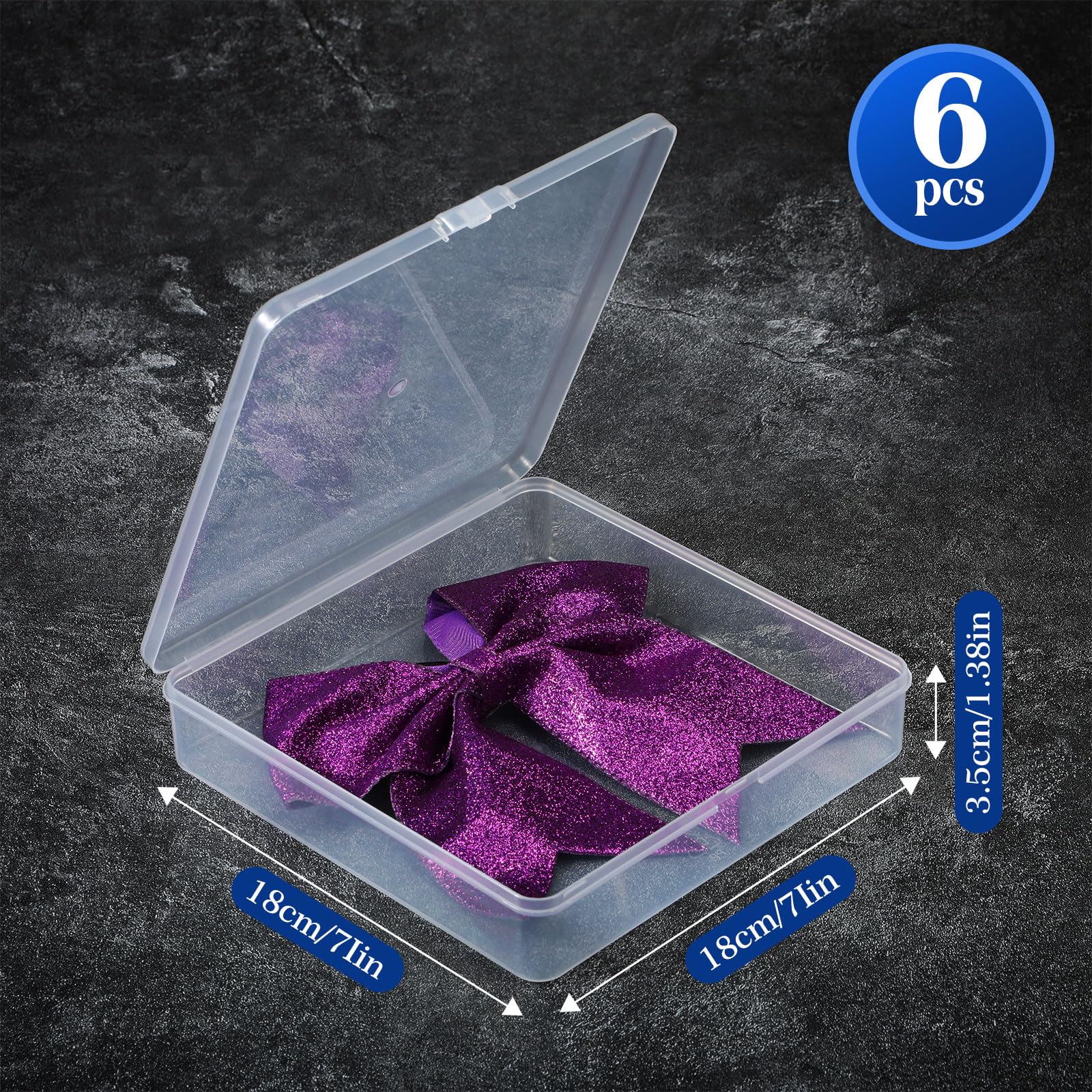 GlikCeil 6 Pcs 7'' x 7'' Cheer Bow Box Portable Case Clear Plastic Storage Containers with Lids for Cheerleading Bows
