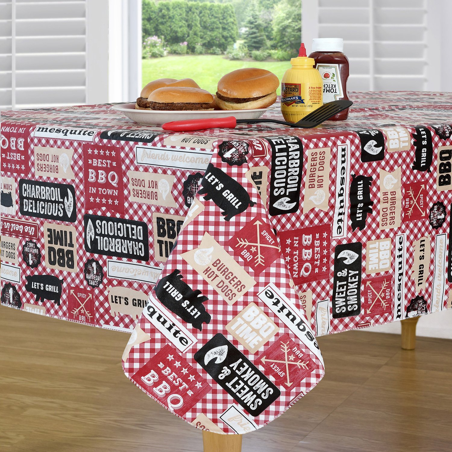 Everyday Luxuries by Newbridge Mesquite BBQ Flannel Backed Indoor Outdoor Vinyl Table Linens, 52-Inch by 70-Inch Oblong (Rectangle) Tablecloth