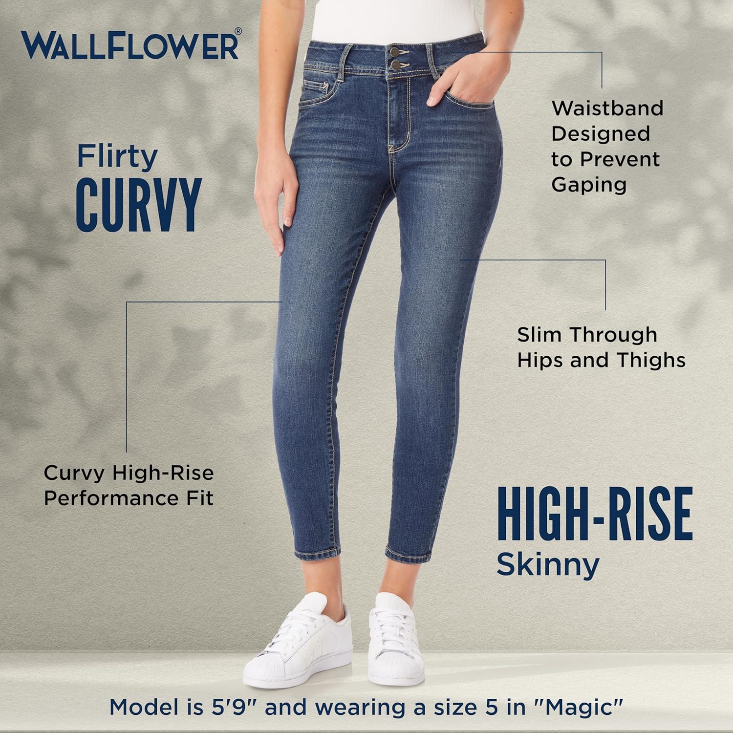 WallFlower Women’s Flirty Curvy Skinny High Rise Insta Stretch Juniors Jeans (Standard and Plus)