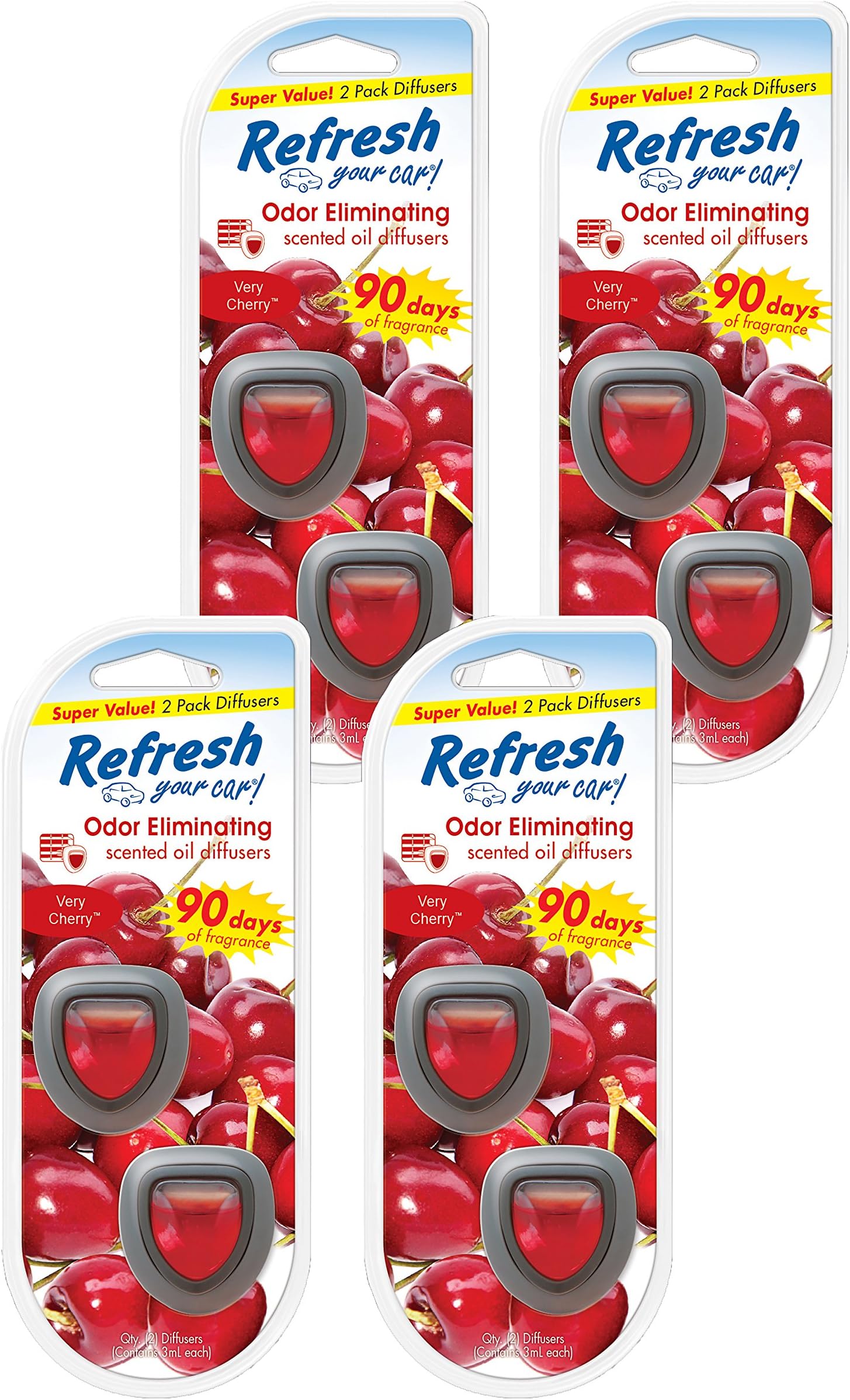 Refresh Your Car! 84134 Very Cherry Mini Oil Diffuser, 4 Pack, (2 per Pack)