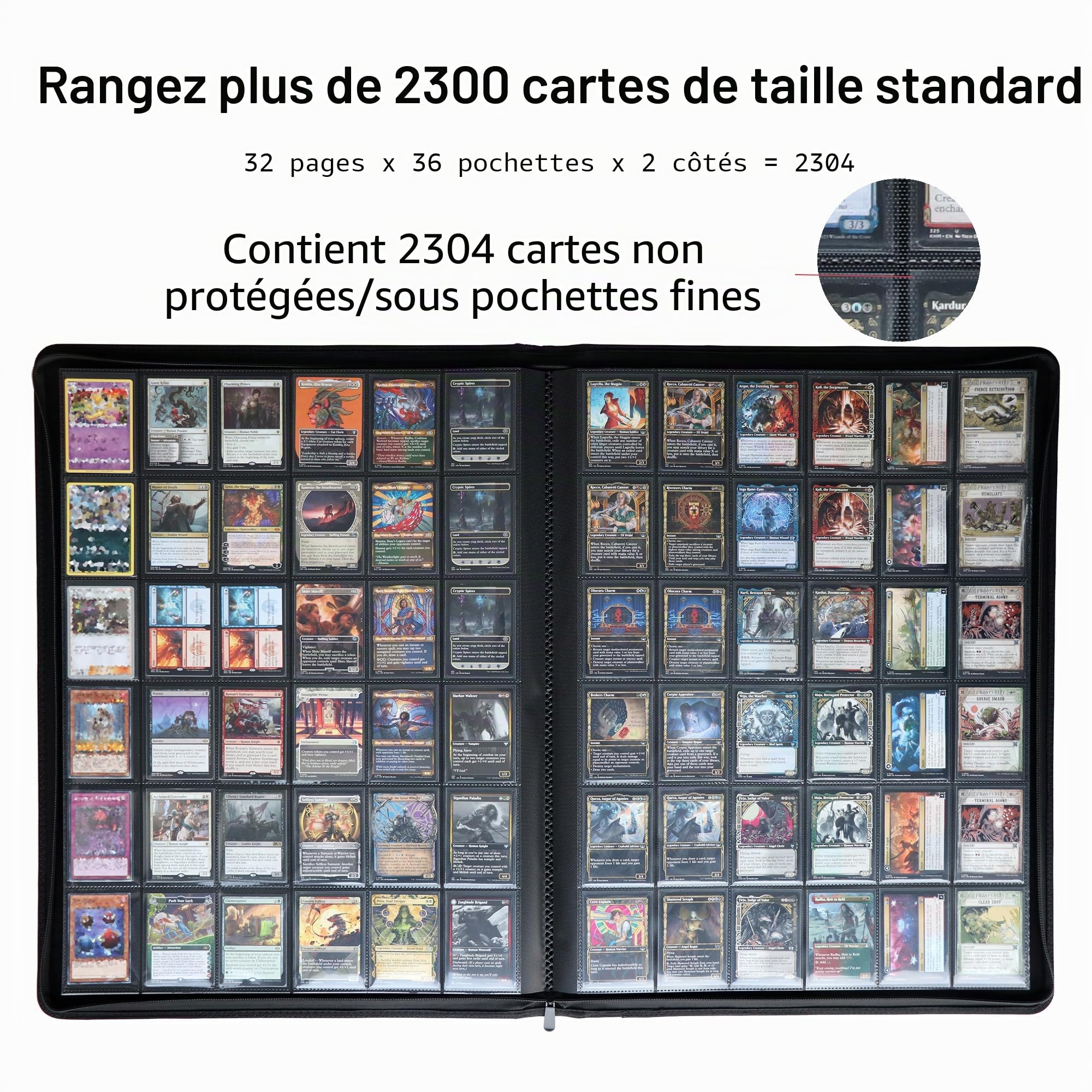 Rayvol UltraSonic-362304 Classeur à cartes à collectionner avec 2 300 pochettes à 36 pochettes et plus de 2 000 anneaux Blanc | Peut contenir jusqu'à 2 300 cartes à collectionner standard avec 36 poches latérales par page et fermeture éclair sécurisée