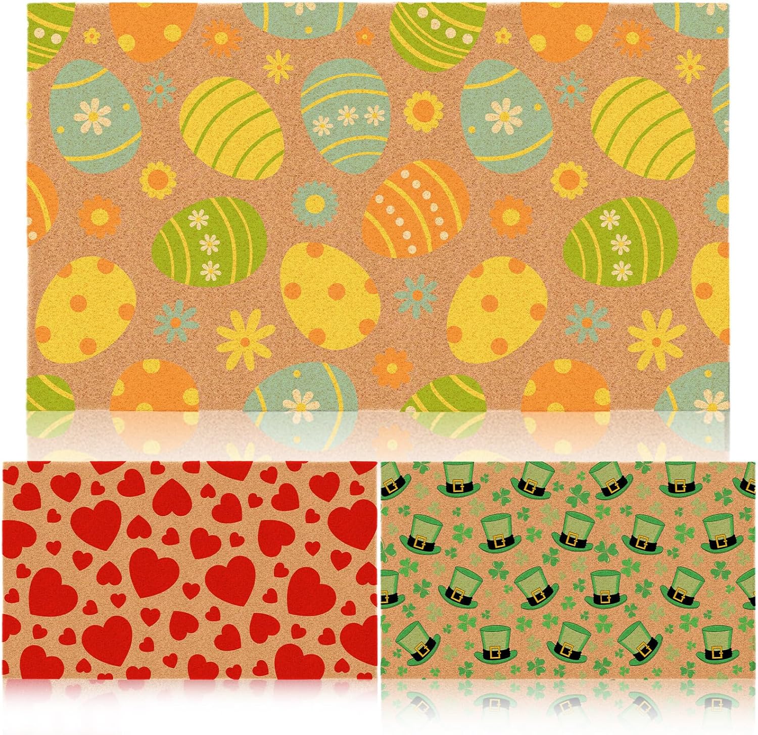 Tinideya 3 Pcs Easter Coir Mat Spring Rug Front Door Easter Egg Doormat St. Patricks Heart Mat Non Slip Doormat Gift for Outdoor Front Bedroom Living Room Porch Entry