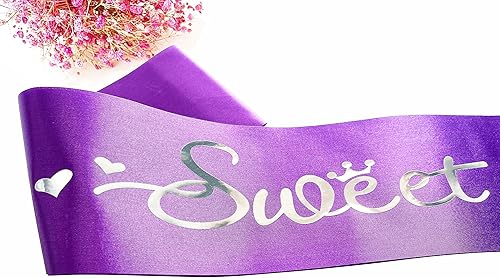 Miniatura 5 de Banda de 16, bandas suaves de satén morado con letras plateadas, decoraciones de banda de cumpleaños de 16 años, regalos para niñas, suministros de