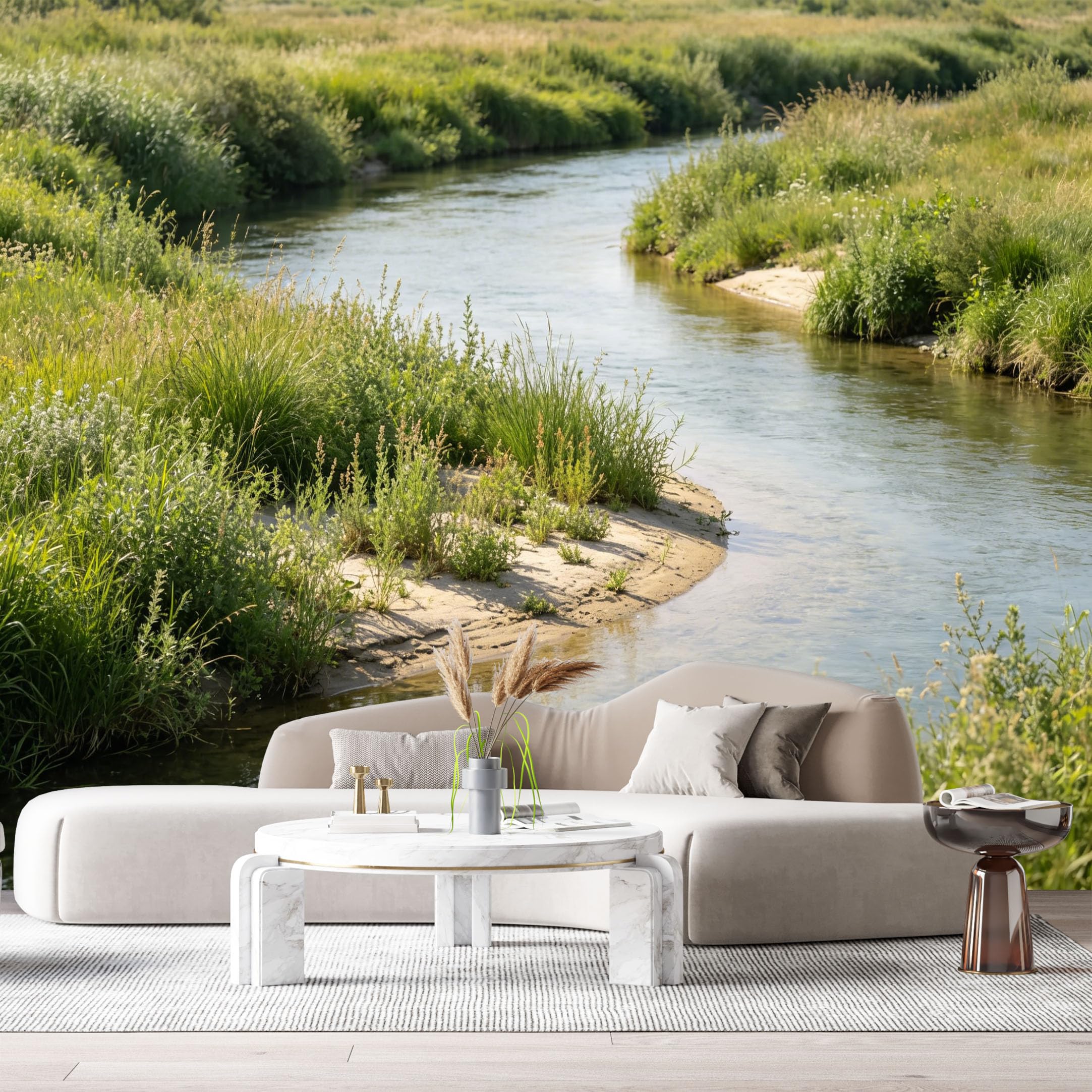 Custom Size Wall Murals Calm River Landscape Botanical Meadow Stream Bank SelfAdhesive Wall Fabric Removable Large Wallpaper for Photo Living Room