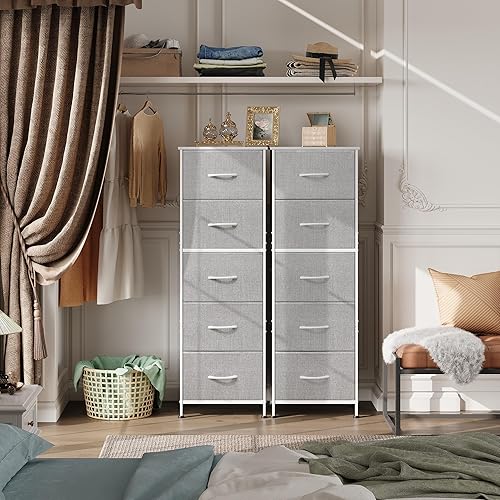 Miniatura 4 de WLIVE Fabric Dresser, 5-Drawer Tall Dressers for Bedroom, Storage Dresser Organizer with Fabric Bins, Wood Top, Sturdy Steel Frame, Chest of Drawers