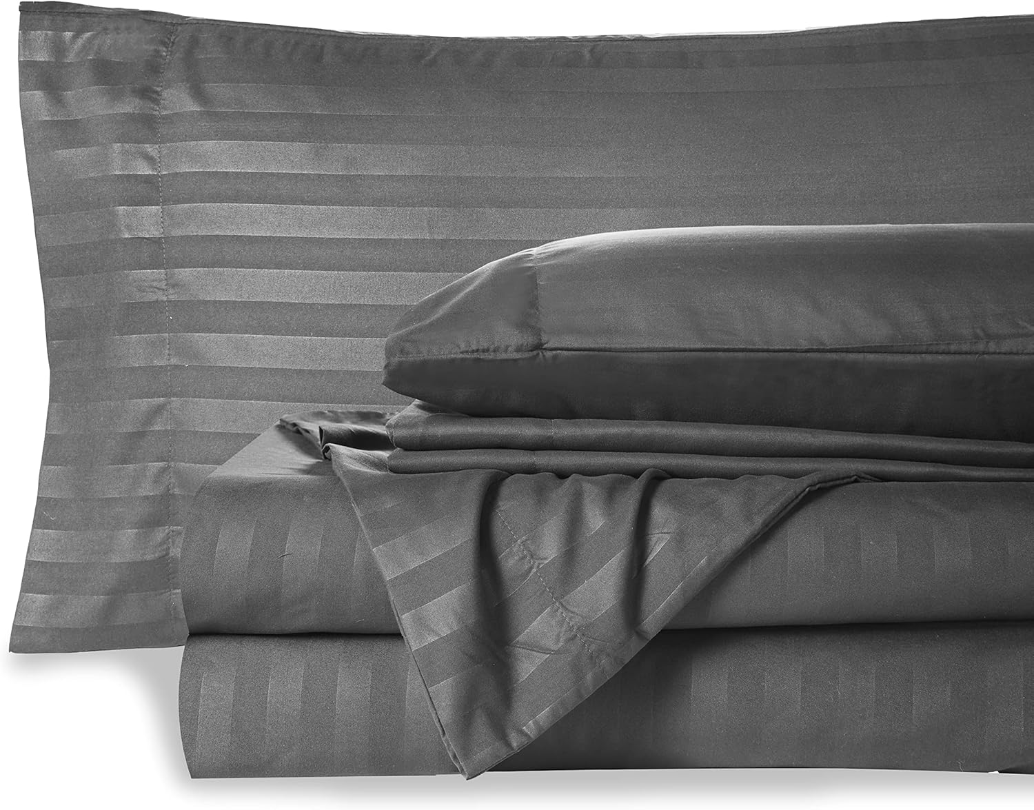 Mocassi King Stripe Sheet Set - Luxury Hotel 1800 Premier Bedding Sheets & Pillowcases - Ultra Soft Breathable & Cooling Bed Sheets - Wrinkle Resistant - 6 Piece Set - King, Gray