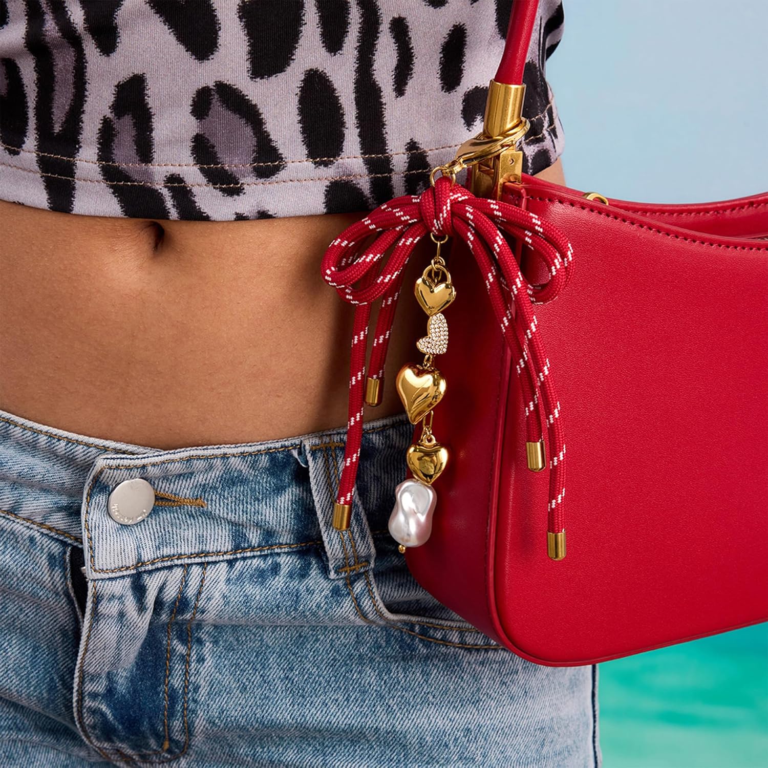 Large Bow Keychain for Women Bag Charms for Handbags Trendy Heart Keychain Charms Bag Accessory - Image 2