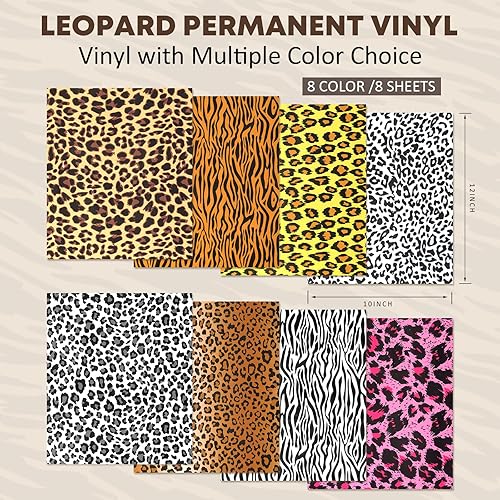 Miniatura 38 de Tintnut Vinilo permanente – 10 hojas de 12 x 10 pulgadas, hojas de vinilo adhesivo permanente de leopardo arcoíris, vinilo adhesivo permanente