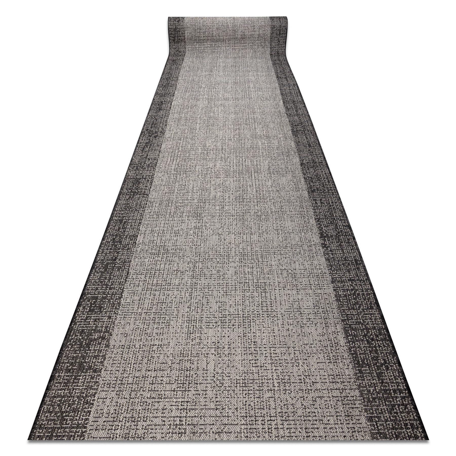 Alfombra Sion 6053 negra de tejido plano denso y 70x310 cm con marco ultra resistente
