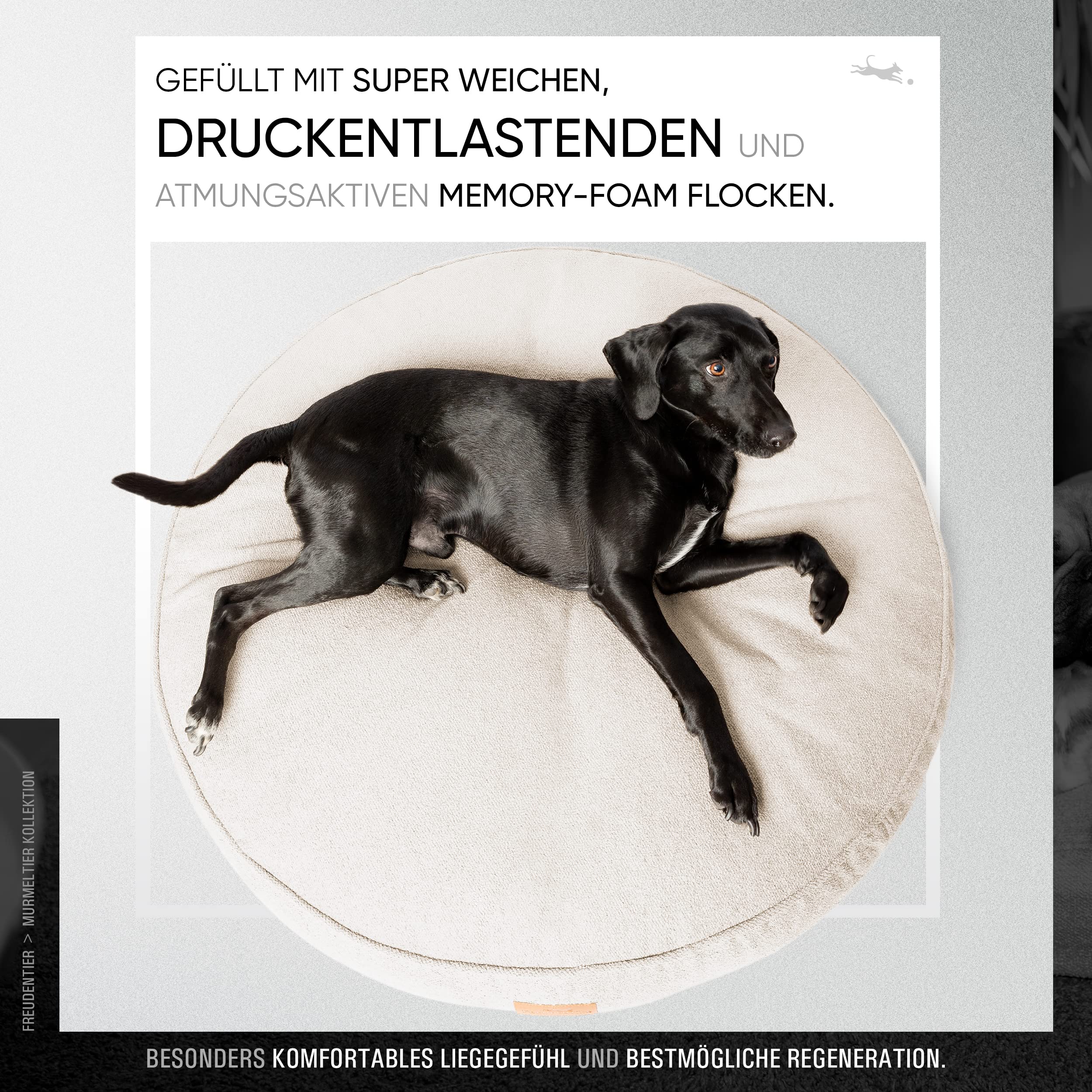 FREUDENTIER Orthopädisches Hundekissen XL - Waschbar - 100cm, rund | Hundekorb XL aus kuschelweichem Bouclé Stoff für große Hunde - Hundesofa mit abnehmbarem Bezug - Made in EU - Liegekissen