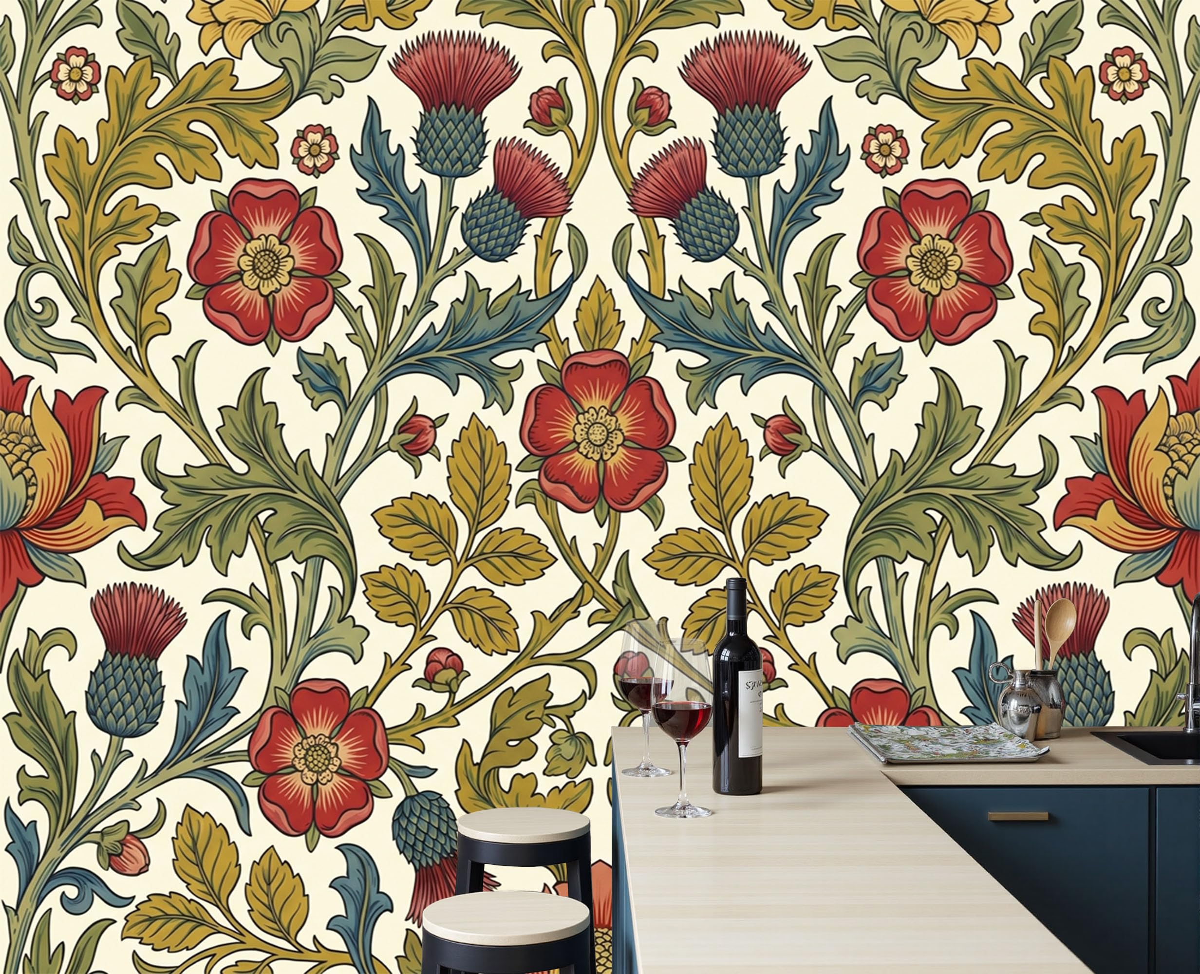 Papier peint panoramique intissé de qualité premium tapisserie fleurs vintage