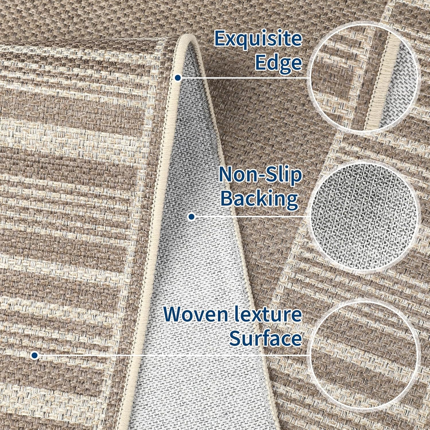 GarveeHome Striped Border Hallways Runner Rugs Washable 2x6 Entryway Rug Runners for Kitchen Black Indoor Outdoor Carpet for Entryway Patio Mat for Bathroom Bedroom Laundry,Beige