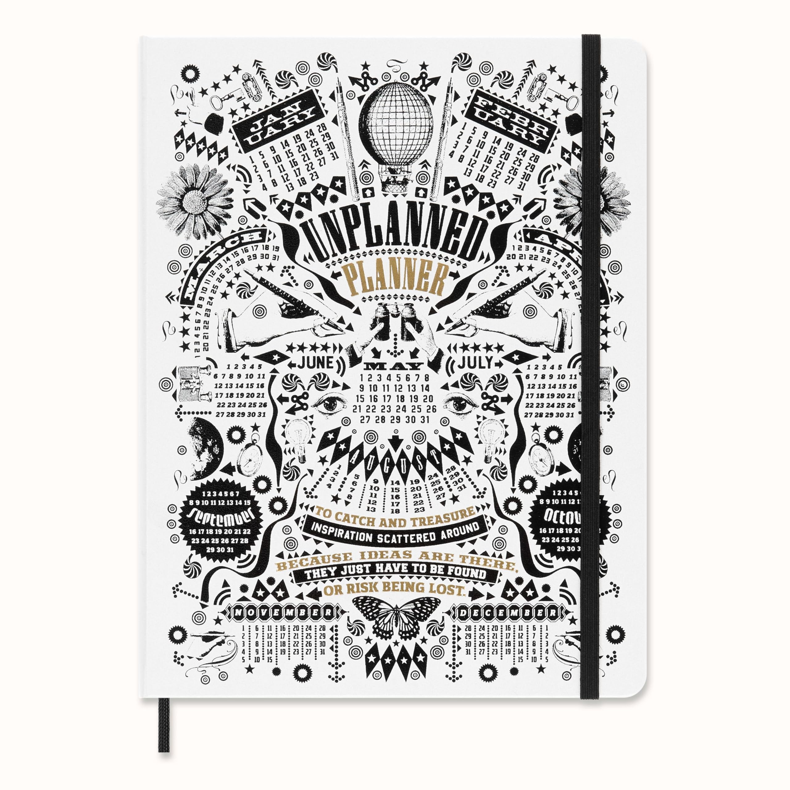 Moleskine x Lorenzo Petrantoni, Unplanned Planner with Collector's Box, Limited Edition Hard Cover and Elastic Closure Weekly Notebook, Size Extra Large 19x26 cm