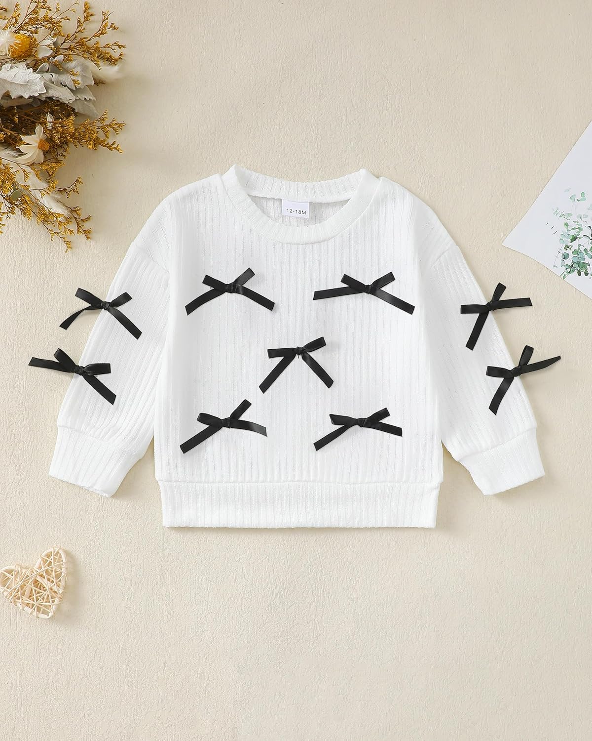 Renotemy Toddler Baby Girl Clothes Fall Winter Outfit, Bow Sweatshirt Denim Bell Bottom Jeans Outfits for 1-5 Year Girls - Image 5