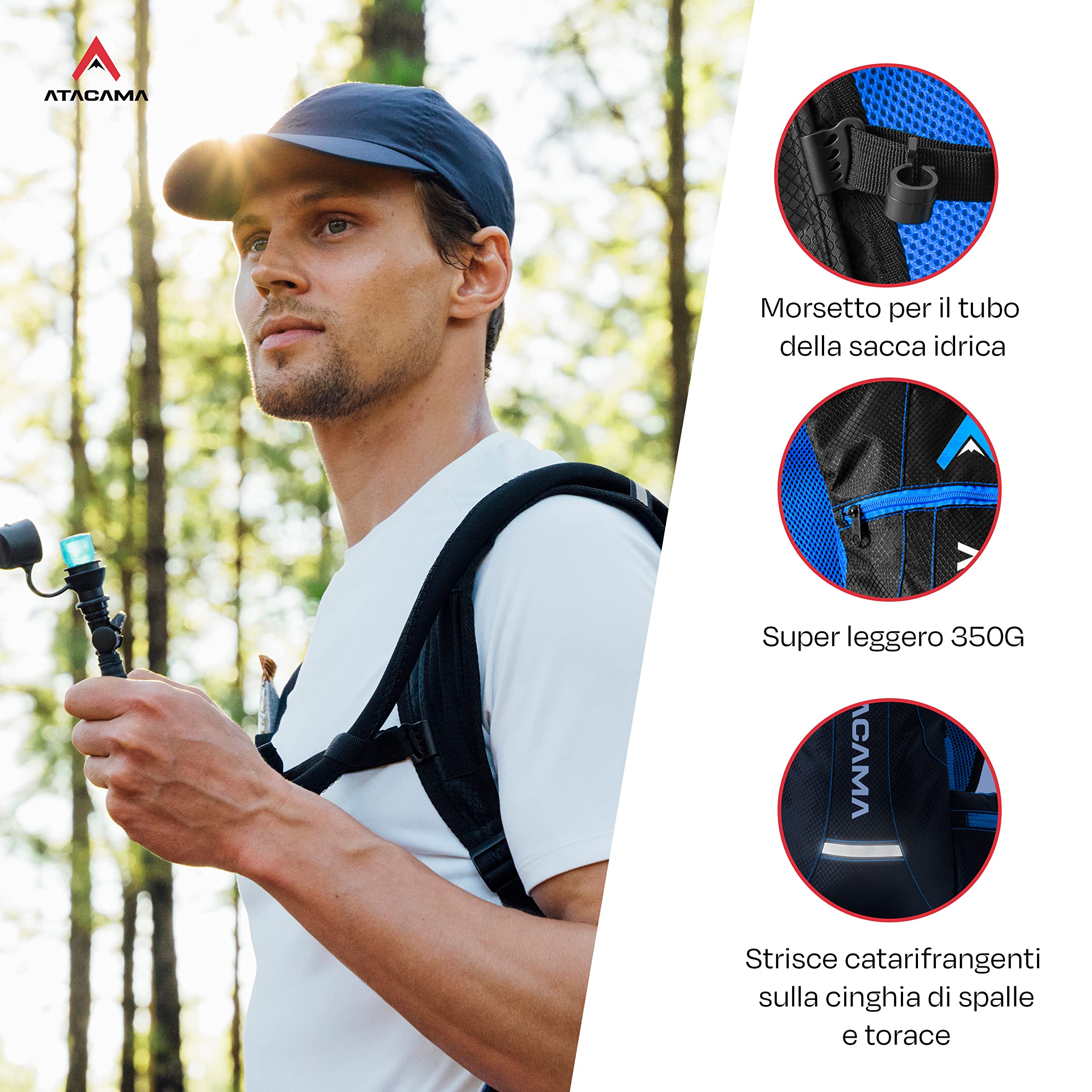 ATACAMA Zaino Idratazione Zaino per Corsa Zaino da Bici Borsa con Serbatoio d'Acqua Zaino con Sacca Idrica da 2 Litri Inclusa Zainetto con Drinking Bladder per Mountain Bike Zaino Trail Running