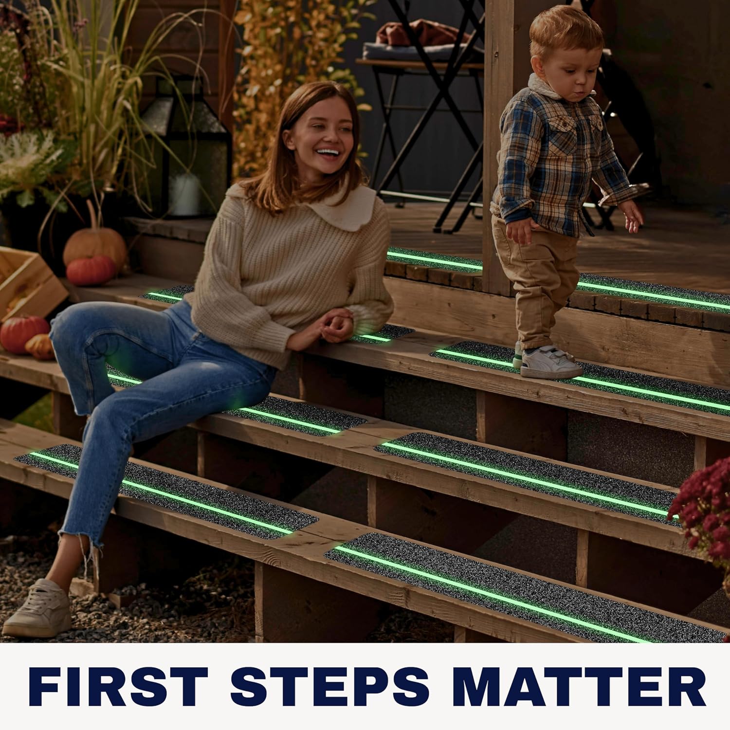 Outdoor Stair Treads Non Slip – 30" x 6" – 15-Pack Glow in The Dark Waterproof 80-Grit Grip Strips for Wooden Steps – Anti Slip & Anti Skid Step Treads – by STEPCORE