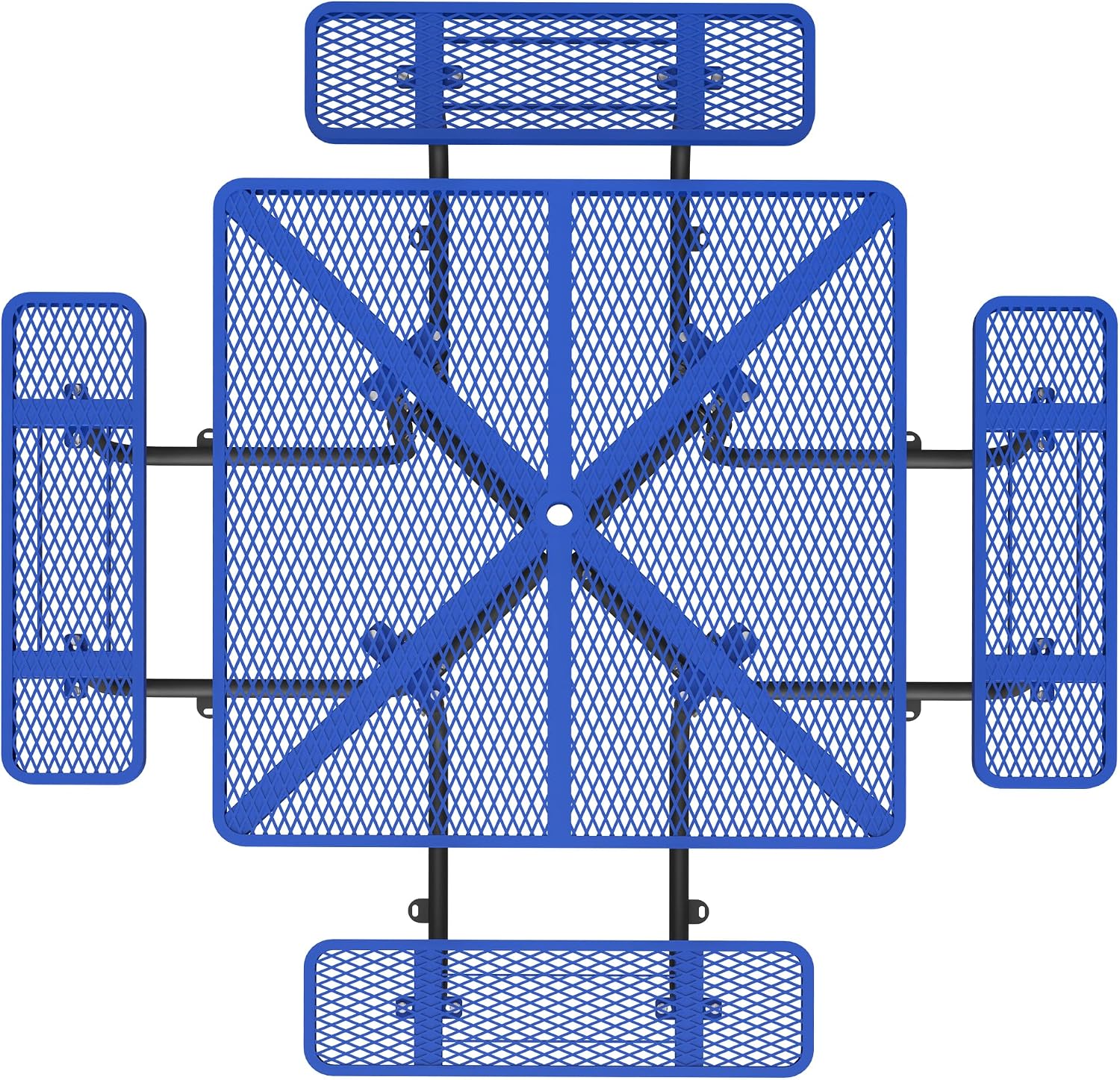 46" Square Picnic Table | Perforated Metal & Blue Thermoplastic Coating | Attached Benches & 1.73" Umbrella Hole | Perfect for Outdoor Rated, Garden, BBQ,Patio & Playground,Blue