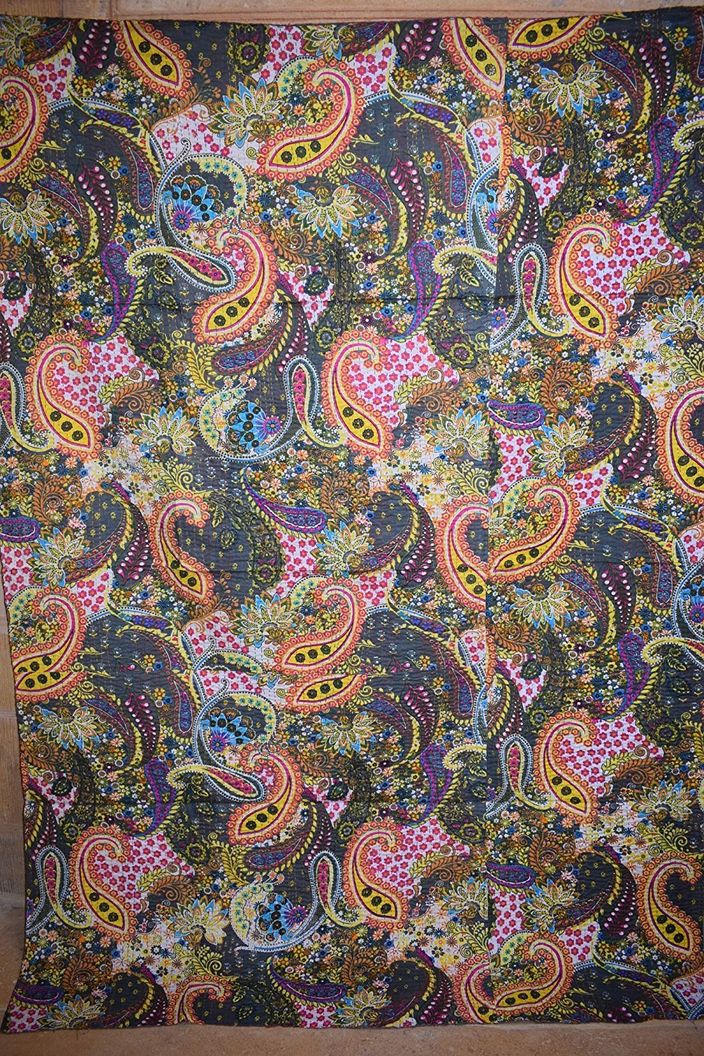 Sophia-Art India Cotton Twin Blanket, Kantha Reversible Quilt, Wedding Kantha Quilt Vintage Kantha Throw Bedroom Beddiing Floral Gudri Ralli Bedspreads Kantha Quilt