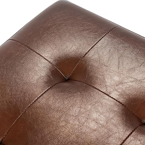 Miniatura 87 de Asense Reposapiés cuadrado tapizado de piel sintética con patas de madera, color gris Style1 Imitación Cuero Gris,Style2 Imitación Cuero