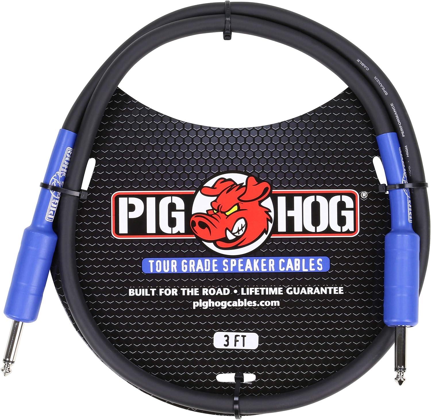 Pig Hog PC-H10BK 1/4" Black Woven Guitar Instrument Cable, 10 Feet & PHSC3 High Performance 14 Gauge 9.2mm 1/4" Speaker Cable, 3 Feet
