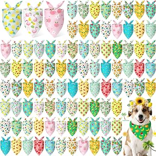 Abbylike 100피스 여름 테마 강아지 반다나 벌크 하와이안 강아지 반다나 반려동물용 삼각형 스카프 턱받이 세트 여름 애완 동물 개 파티 코스튬 액세서리, 25가지 스타일 (65.6 x 44.7 x 44.7cm(25.6 x 17.7 x 17.7인치))