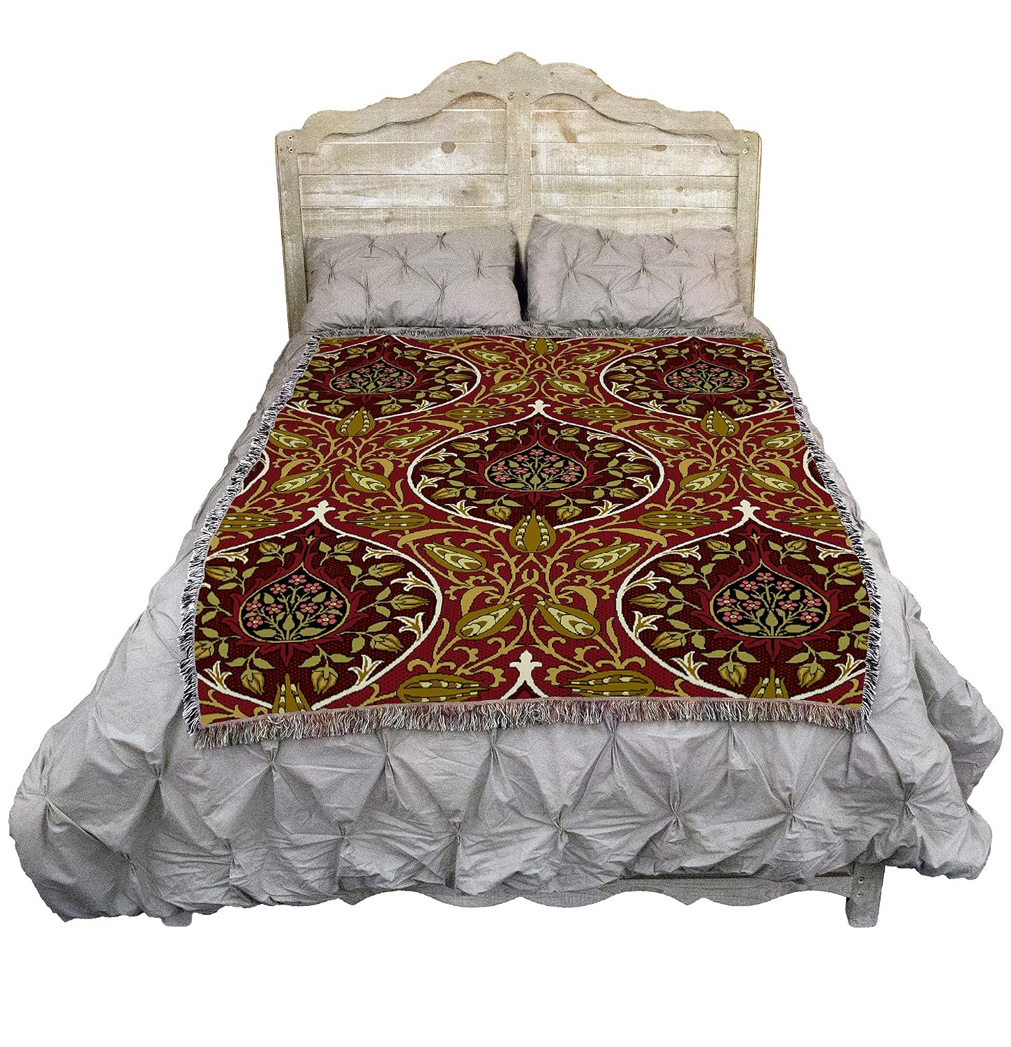 Pure Country Weavers William Morris Rosebud Ruby Blanket - Arts & Crafts - Gift Tapestry Throw Woven from Cotton - Made in the USA (72x54)