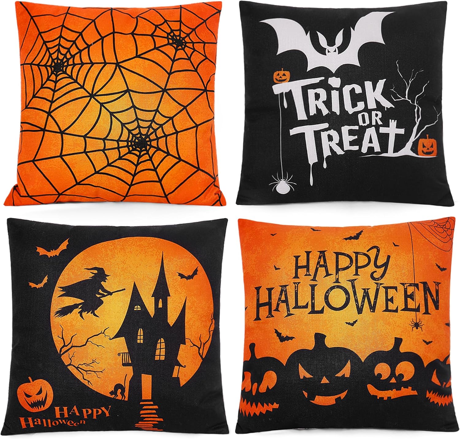 WeBingo Set of 4 Halloween Pillow Covers, Throw Pillow Covers 18x18 Inch Halloween