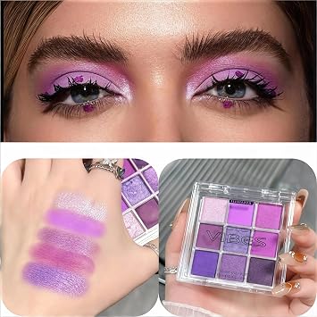 Purple Eyeshadow Palette & 9 Shades Eyeshadow Palette with Highly Pigmented, Waterproof & Blendable Formula, Eye Shadow Pallets For Women, Glitter Eyeshadows, Long-Lasting Sparkly Makeup