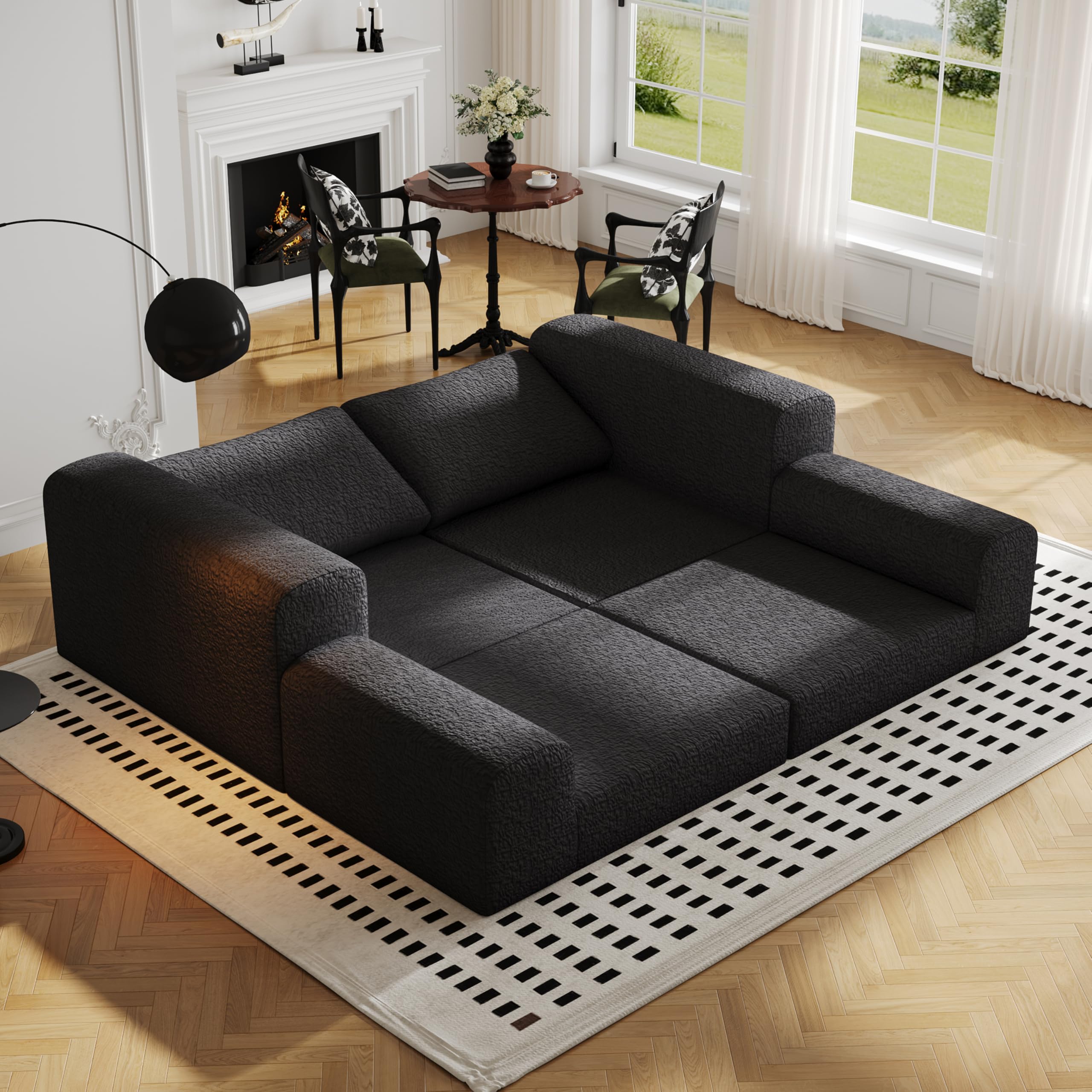 Cloud - Sofá modular modular combinado para sala de estar, sofá modular único de tela de punto con 2 almohadas, sofá modular cómodo de 2 plazas sin montaje (negro) 6