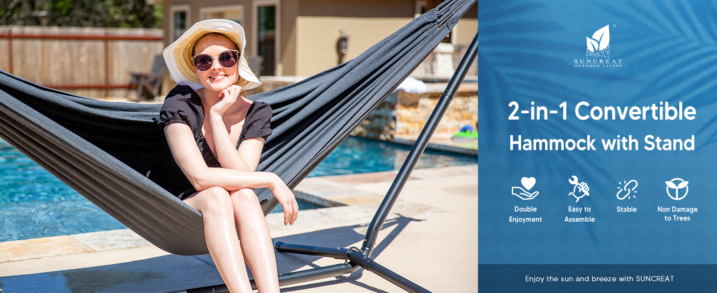 Hammock Stand Only SUNCREAT 2-in-1 Convertible Hanging Chair With