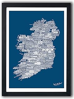 A2 Dark Blue Modern Map Ireland Double-Sided - Shaped out of Names of Irish Counties, Towns & Villages - 16.5x23.4in Premium Paper - NO FRAME - Eire Poster Print Wall Art Decor Home Room Decoration