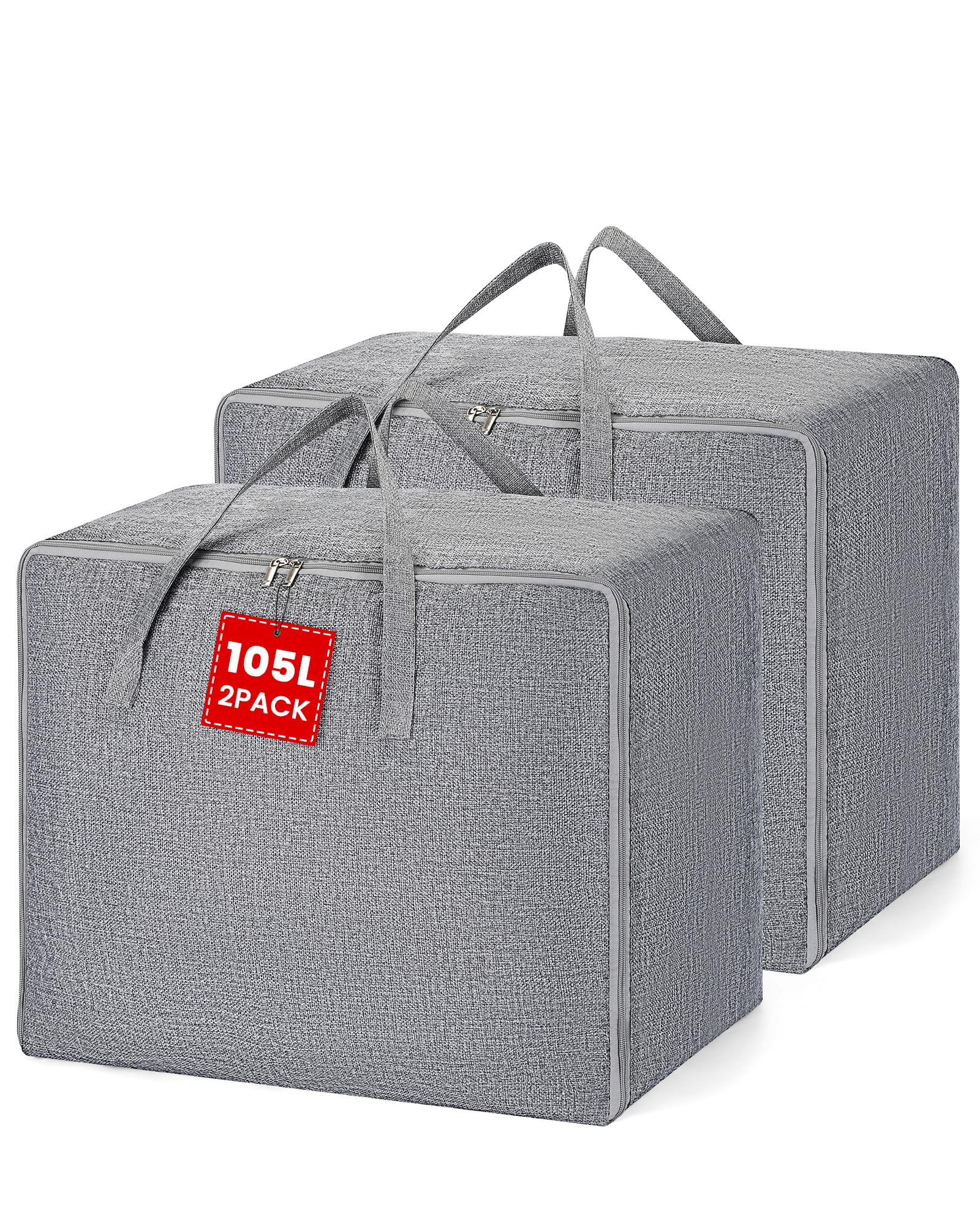 HOLULO Aufbewahrungstasche 105L für Bettdecken Kleidung Kissen, Faltbare Organizer Tasche aus Baumwolle Leinen mit Doppelreißverschluss & Verstärkten Griffen (105L) Küche, Haushalt & Wohnen