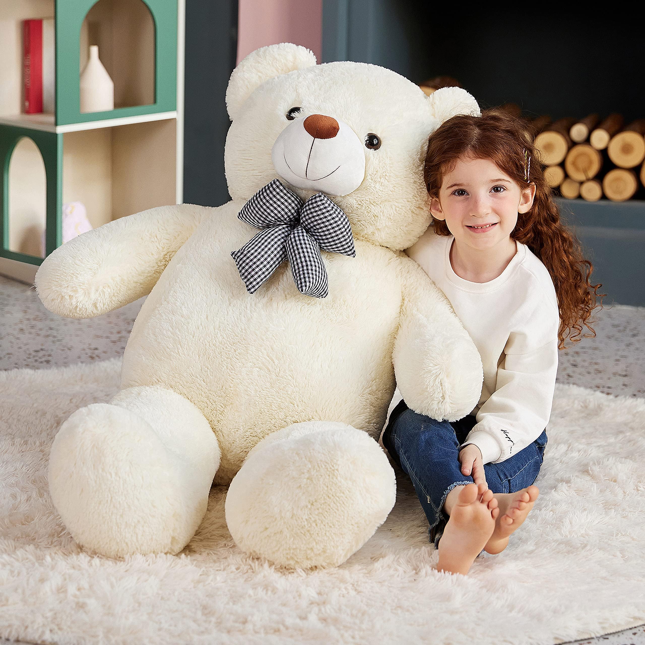 EARTHSOUND Groß Teddybär Kuscheltier Riesen Stofftier,Gross Plüschtiere Große Teddy Bär Jumbo Plüsch Stofftiere,Geschenk für Kinder(120cm, Weiß)