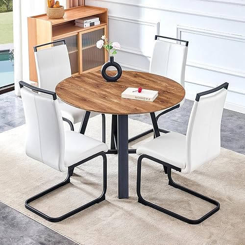 Miniatura 10 de Juego de 4 sillas de mesa de comedor redondas de 42 pulgadas para 4 sillas de mesa de cocina modernas para 4 mesas de comedor de madera, sillas