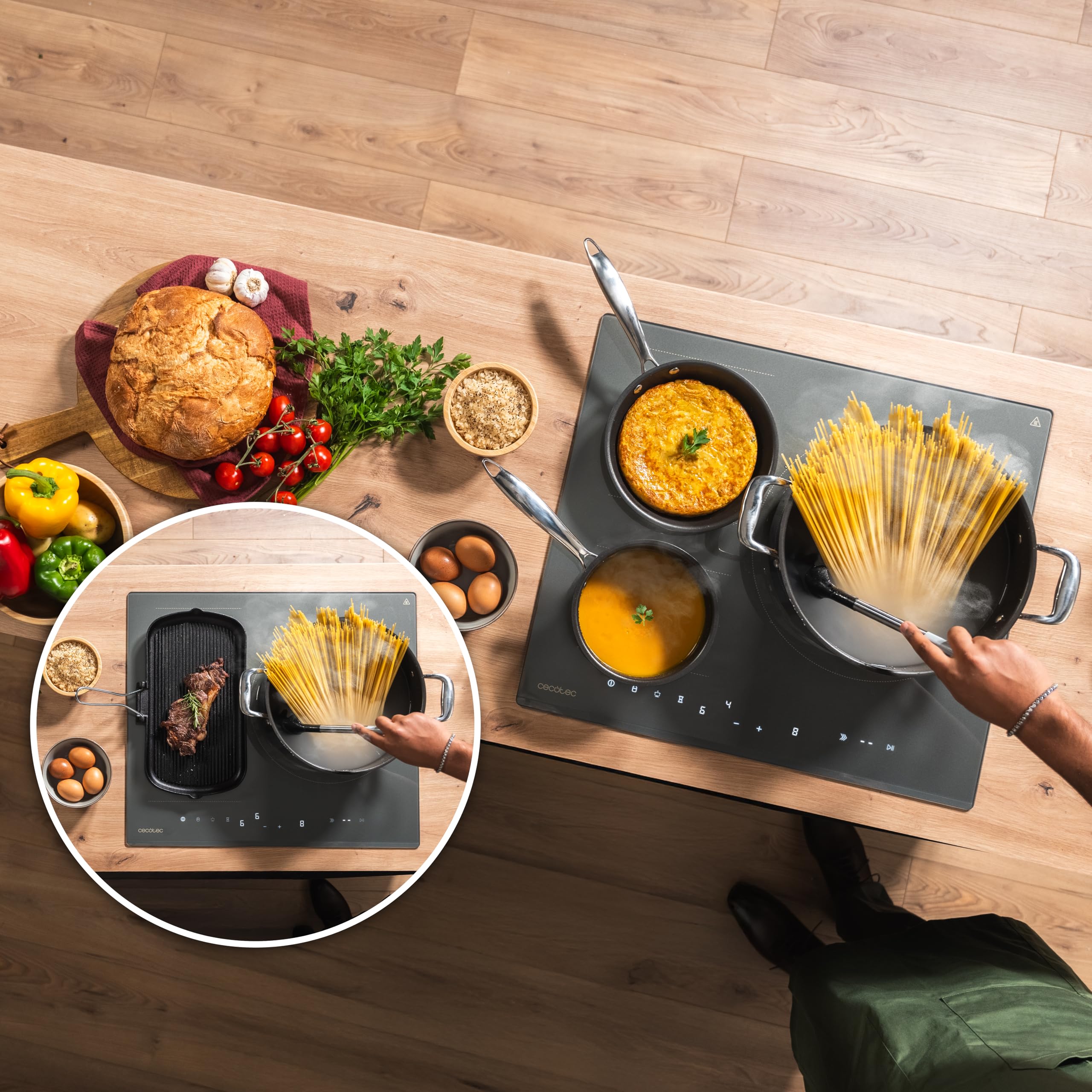 Cecotec Plaque Induction Avec Zone Flex Et Extra Large De 32 cm Bolero Squad I 3600 FullFlex Grey. Plaque à Induction, Contrôle Tactile, Fonction Keep Warm, Kid Lock et minuterie