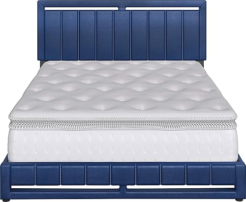 Miniatura 23 de Boyd Sleep Beaumont - Cama de plataforma tapizada con cabecero, base de colchón con 14 soportes de listones de madera, no requiere somier, piel