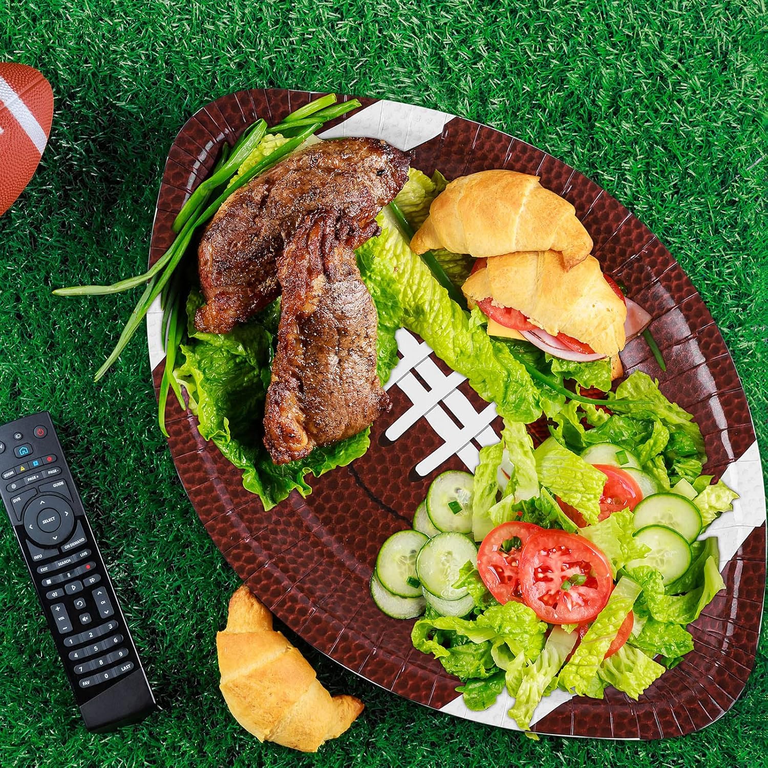 durony 50 Pieces Football Paper Plates Disposable Football Shaped Plates Football Party Supplies Serving Trays for Sports Game Birthday Party and Football Game Day Decorations, 11.5 x7.5 Inch - Image 6